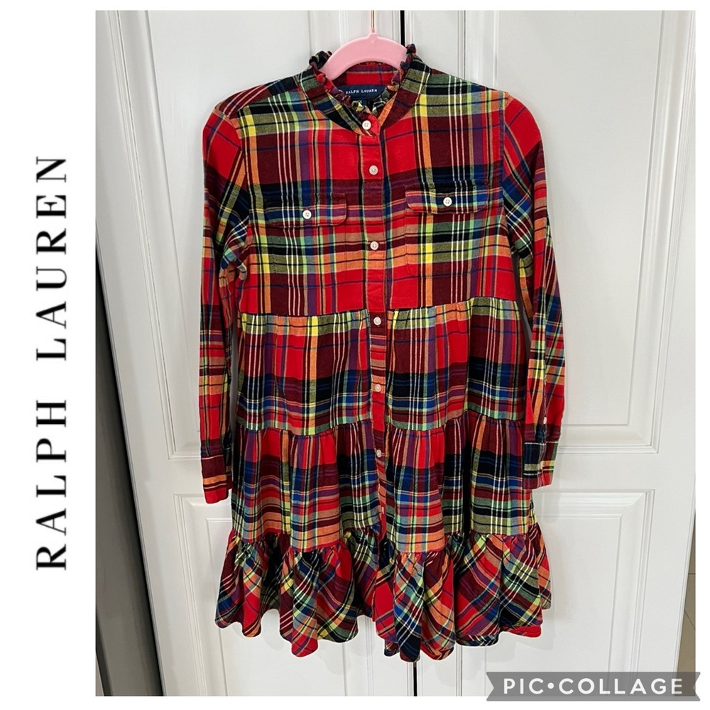 Ralph Lauren long sleeves red plaid girls dress size 6X